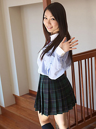 NuPornstars presents: Asian schoolgirl Tomoyo Hoshino strips to stockings and poses outdoors